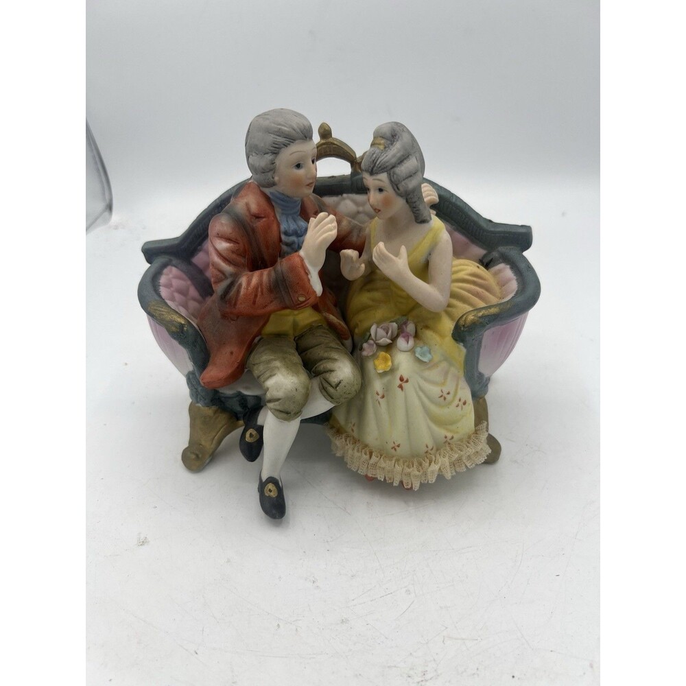 Vintage Royal Crown Cucci Gilt Porcelain Victorian Courting Couple on Sofa